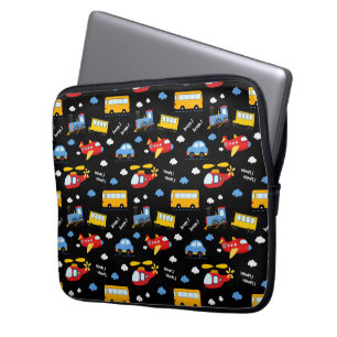 Cute Cartoon Vehicles Pattern  Laptop Sleeve