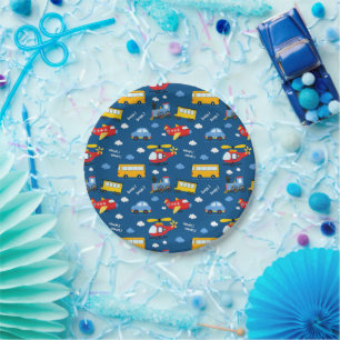 Cute Cartoon Vehicles Pattern Paper Plate