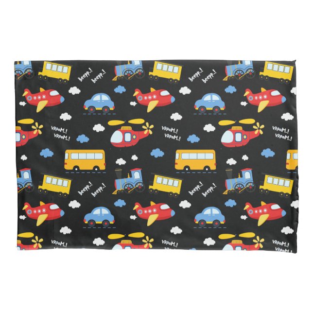 Cute Cartoon Vehicles Pattern  Pillowcase (Front)