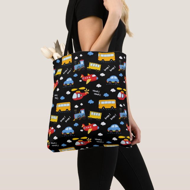 Cute Cartoon Vehicles Pattern  Tote Bag (Close Up)