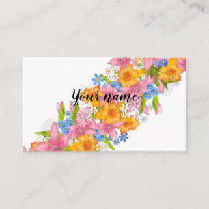Cute cartoon vintage floral spring bouquet flowers business card