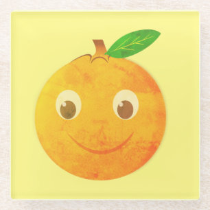 Cute Cartoon Vintage Orange Drawing Glass Coaster