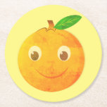 Cute Cartoon Vintage Orange Drawing Round Paper Coaster<br><div class="desc">A cartoon style orange with vintage effect applied to the image. Custom decorative coasters.
Gift idea for adults and kids.</div>