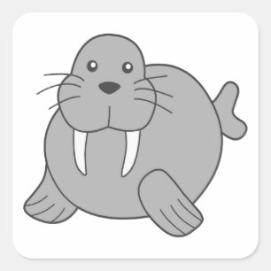 Cute Cartoon Walrus Square Sticker