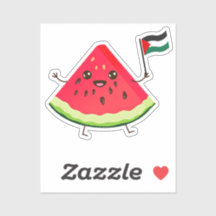 Cute Cartoon Watermelon Holding Palestine Flag