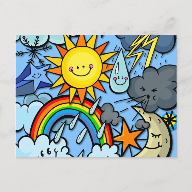 Cute Cartoon Weather Forecast Meterology Backdrop Postcard (Front)