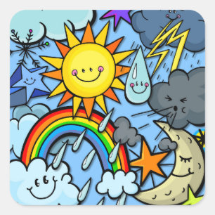 Cute Cartoon Weather Forecast Meterology Backdrop Square Sticker