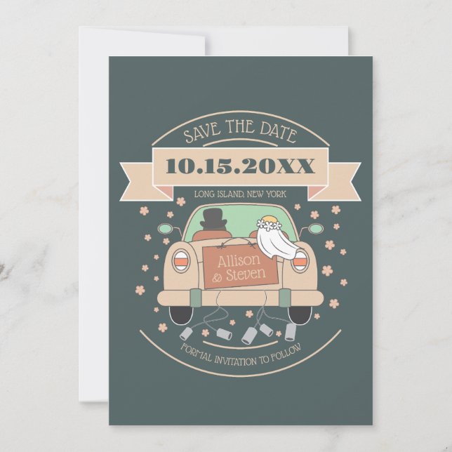 Cute cartoon wedding save the date invitation (Front)