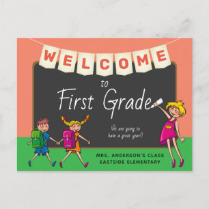 Cute Cartoon Welcome To First Grade Postcard