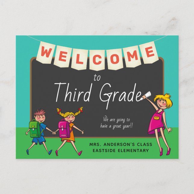 Cute Cartoon Welcome To Third Grade Postcard (Front)