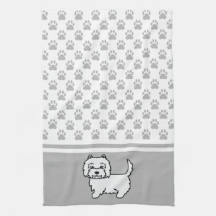 Cute Cartoon Westie Dog With Grey Paws Pattern Kitchen Towel