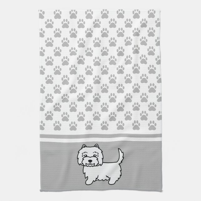 Cute Cartoon Westie Dog With Grey Paws Pattern Kitchen Towel (Vertical)