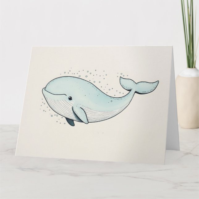 Cute Cartoon Whale Drawing Card (Front)