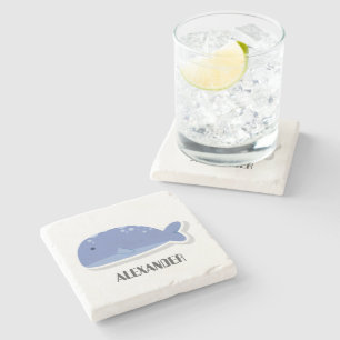 Cute Cartoon Whale Personalized Stone Coaster 