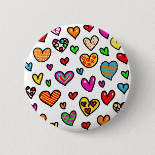 Cute Cartoon Whimsical Multi Love Heart Pattern 2 Inch Round Button