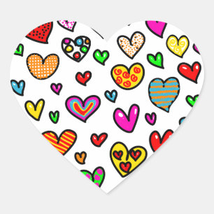 Cute Cartoon Whimsical Multi Love Heart Pattern Sticker
