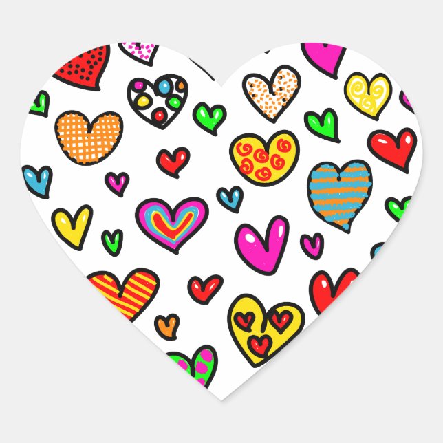 Cute Cartoon Whimsical Multi Love Heart Pattern Sticker (Front)