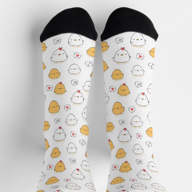 Cute Cartoon White Chickens Illustration Pattern  Socks (Top)