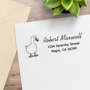 Cute Cartoon White Duck Pet Return Address Rubber Stamp