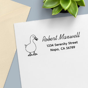 Cute Cartoon White Duck Pet Return Address Self-inking Stamp