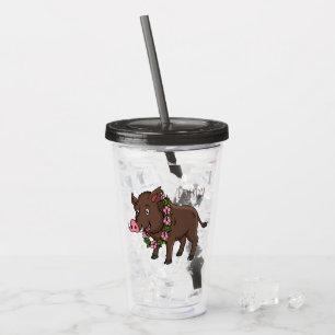 Cute cartoon wild boar and flowers  acrylic tumbler