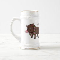 Cute cartoon wild boar and flowers