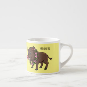 Cute cartoon wild boar and flowers espresso cup