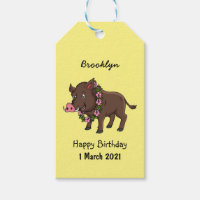 Cute cartoon wild boar and flowers
