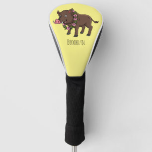 Cute cartoon wild boar and flowers  golf head cover