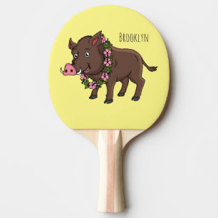 Cute cartoon wild boar and flowers ping pong paddle