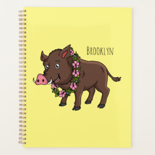 Cute cartoon wild boar and flowers  planner