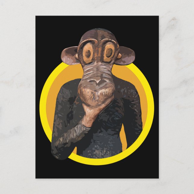 Cute Cartoon Wild Monkey Animal in yellow circle T Postcard (Front)