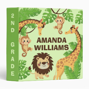 Cute Cartoon Wild Safari Animals Green Jungle  Binder