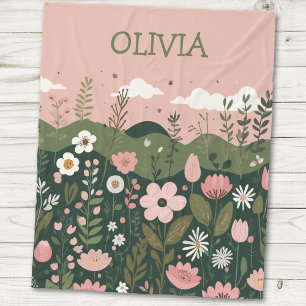 Cute Cartoon Wildflowers Floral Personalized  Fleece Blanket