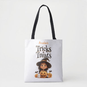 Cute Cartoon Witch Ghosts Pumpkins Trick & Treat Tote Bag