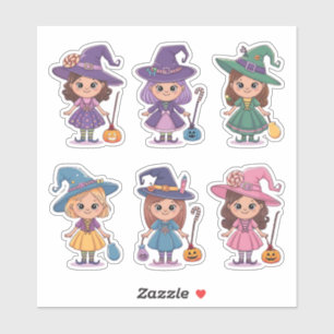 Cute Cartoon Witches With Candy Sticker Sheet