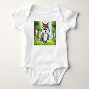 "Cute Cartoon Wolf Baby Bodysuit – Forest Walk