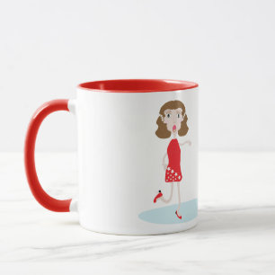 cute cartoon woman and cat mug