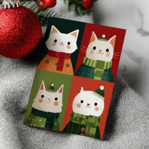Cute Cartoon Xmas Cats Whimsical Meowy Christmas  Postcard