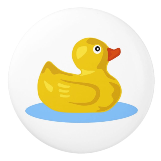 Cute Cartoon Yellow Rubber Ducky Swimming Kids Ceramic Knob (Front)