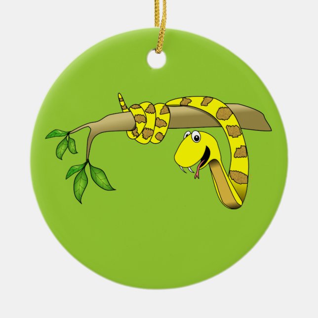 Cute Cartoon Yellow Snake in a Tree Reptile Ceramic Ornament (Front)