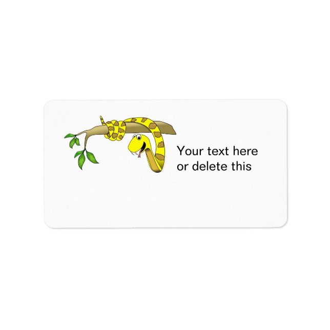 Cute Cartoon Yellow Snake in a Tree Reptile Label (Front)