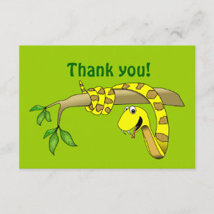 Cute Cartoon Yellow Snake in a Tree Reptile Thank You Card