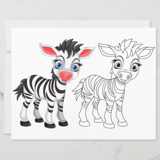 Cute Cartoon zebra colouring page (Front)