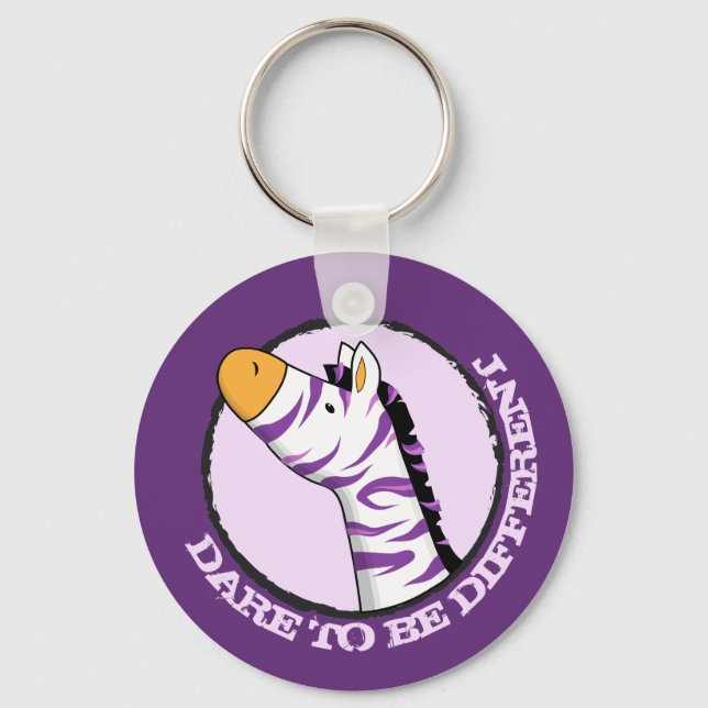 Cute Cartoon Zebra with Colourful Stripes Keychain (Front)