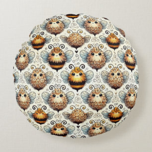 Cute, cartoonish bee round pillow