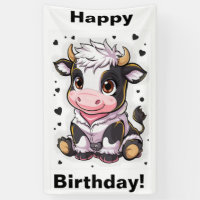 Cute cartoonish cow with large expressive eyes