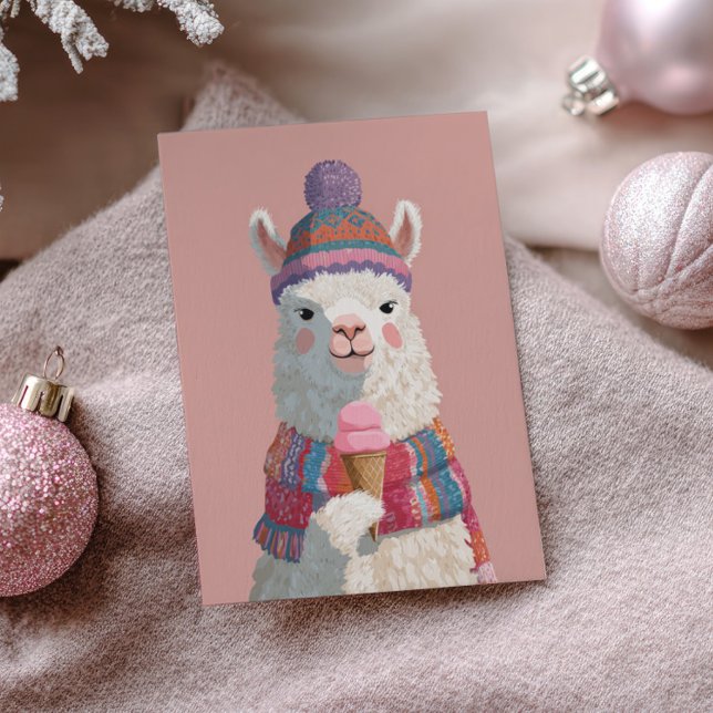 Cute Cartoony Llama with Ice Cream New Year's Postcard (Creator Uploaded)
