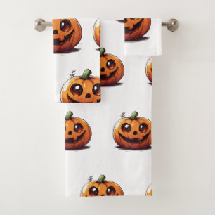 Cute carved Halloween pumpkin cartoon design Bath Towel Set