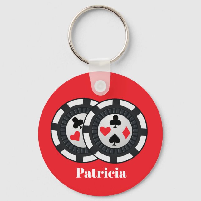 Cute casino chips add name keychain (Front)